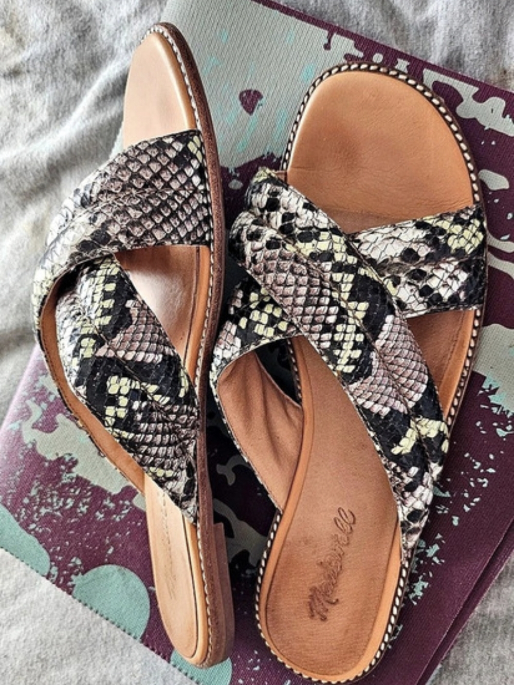 Madewell Skyler Slide in Snake Embossed Leather